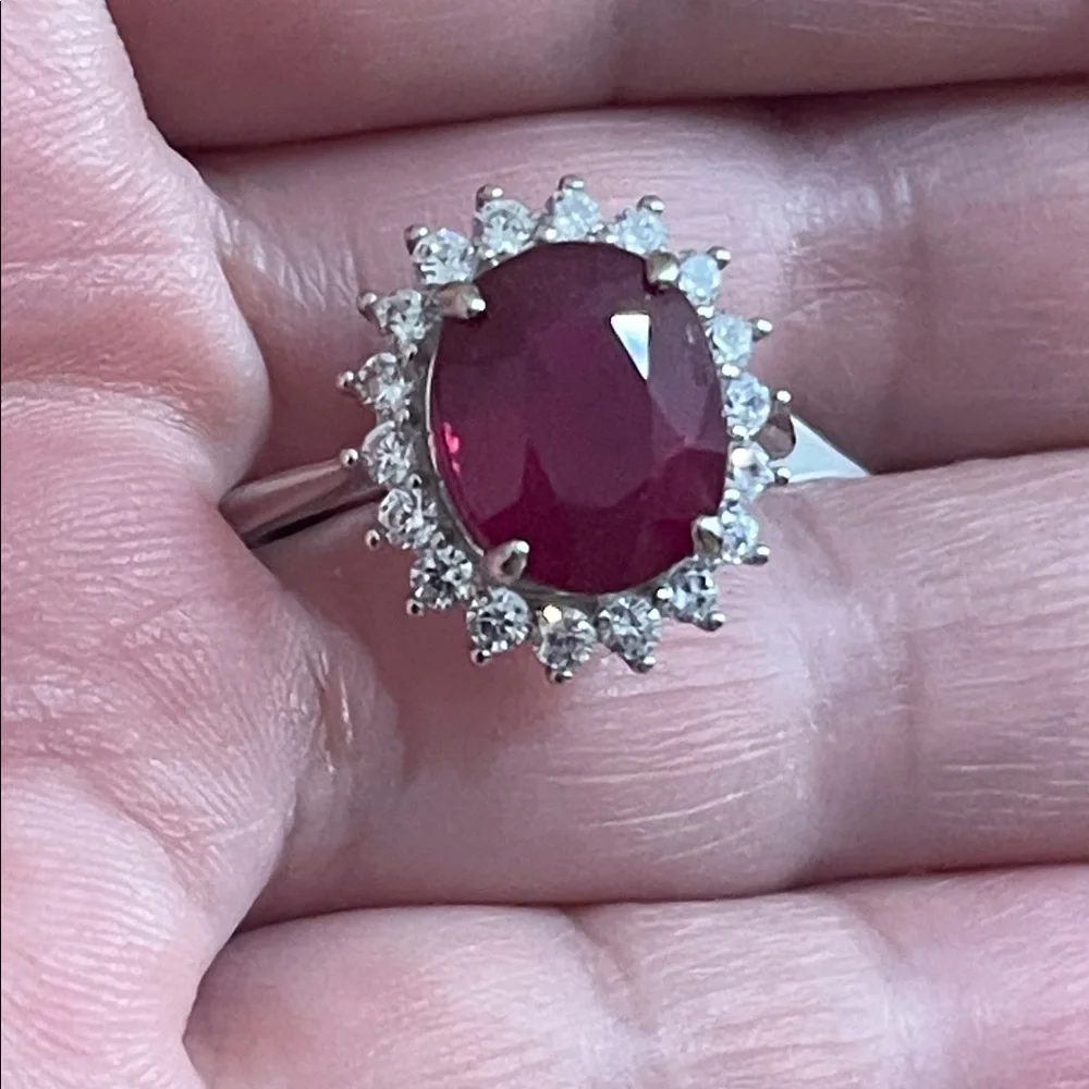 NWT Mozambique Natural Ruby Oval 11x9mm & CZ Accents in 925 Silver RingSize 6.5